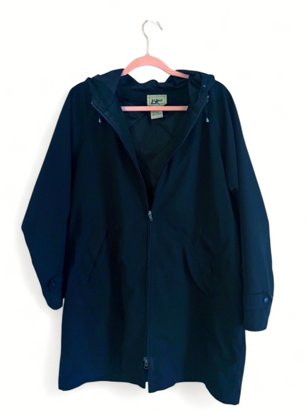 L.L. Bean 90s Black Hooded All Weather Lined Jacket Vintage Utility Womens Large